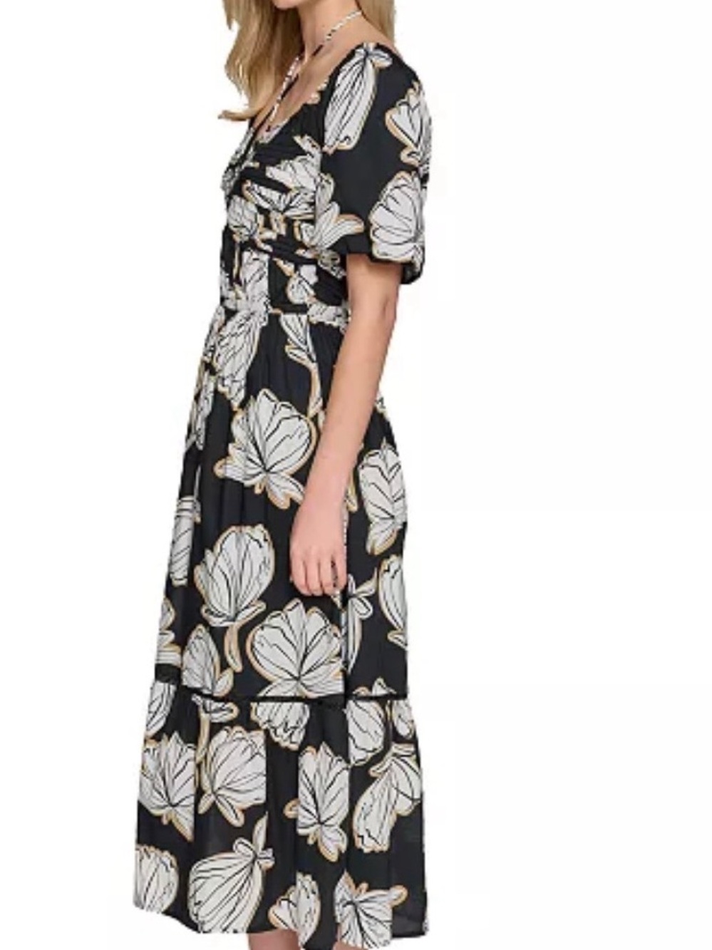 Karl Lagerfeld Black Midi Dress with Cream Floral Print - Picture 4 of 10